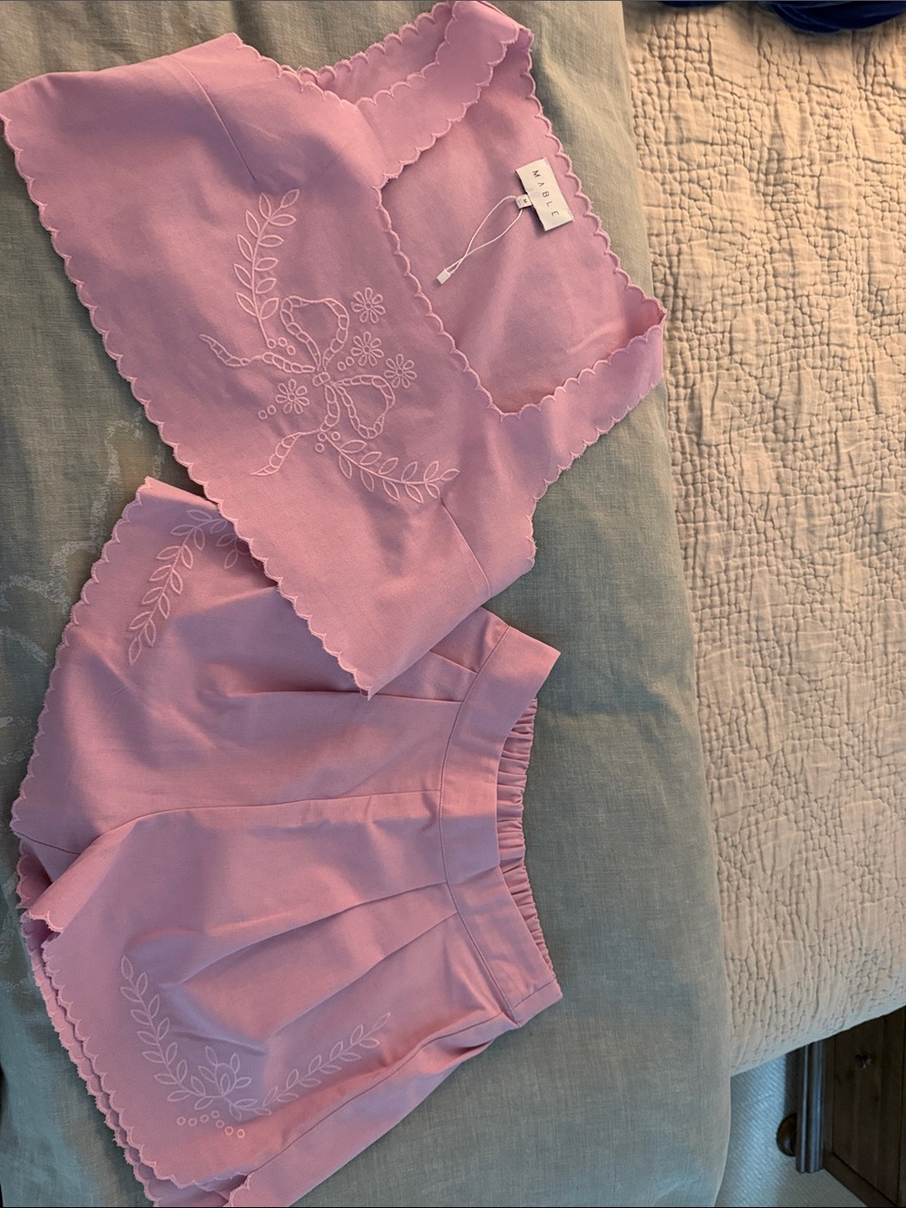 MARBLE Lavender Pink Scalloped Embroidered Top